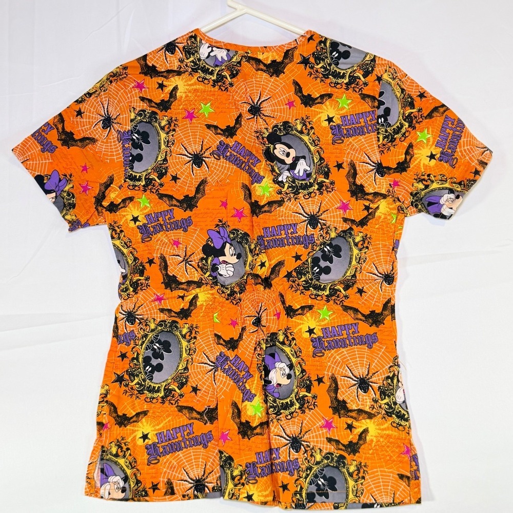 Disney Halloween Mickey Minnie Mouse Scrub Top Size XS V-Neck‎ Pockets - Picture 3 of 6